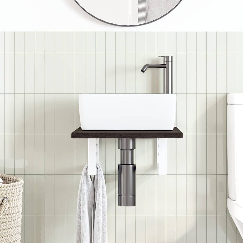 Ripiano a Parete per Lavabo in Acciaio e Massello di Rovere | homemem39