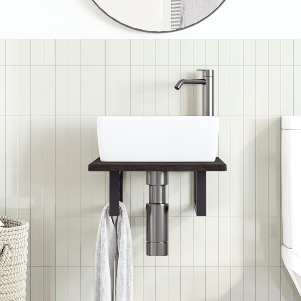 Ripiano a Parete per Lavabo in Acciaio e Massello di Rovere | homemem39