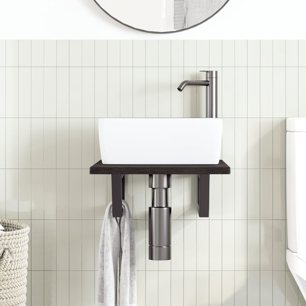 Ripiano a Parete per Lavabo in Acciaio e Massello di Rovere | homemem39