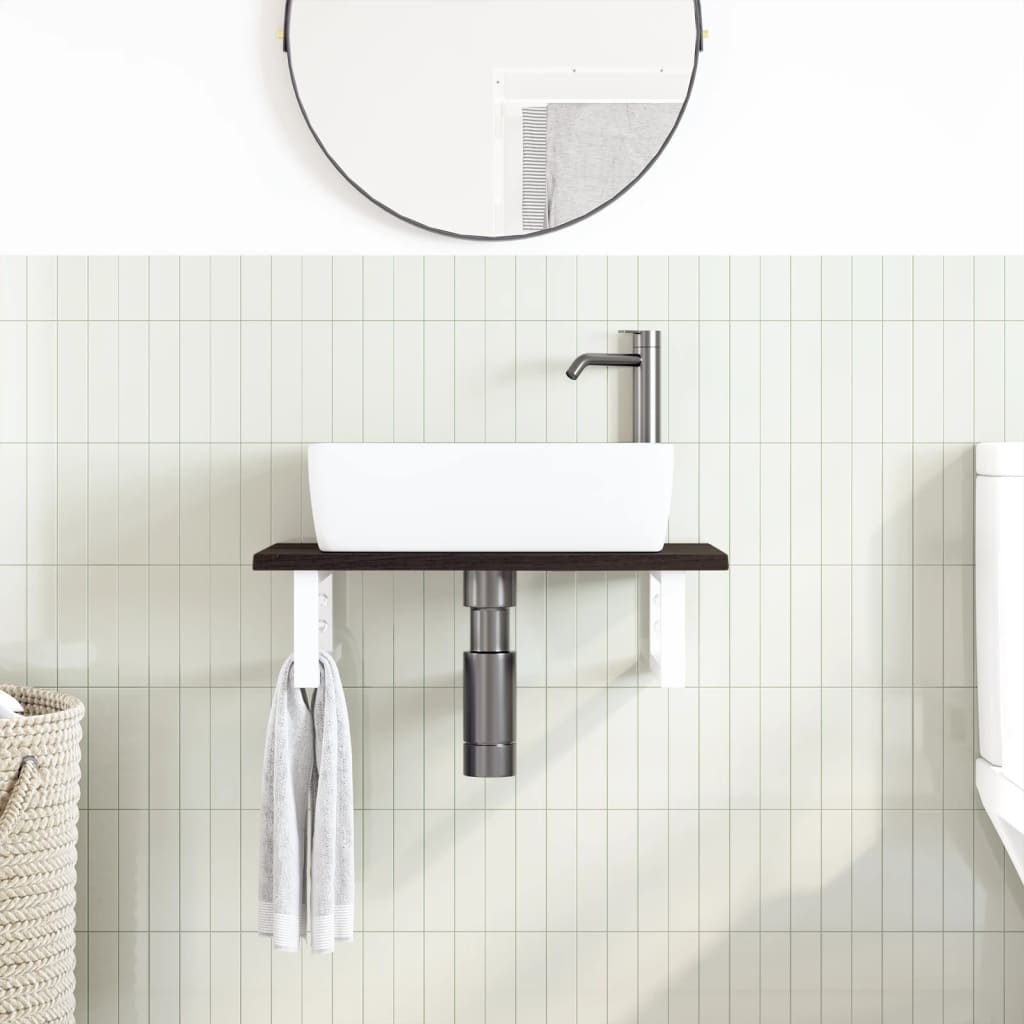 Ripiano a Parete per Lavabo in Acciaio e Massello di Rovere | homemem39