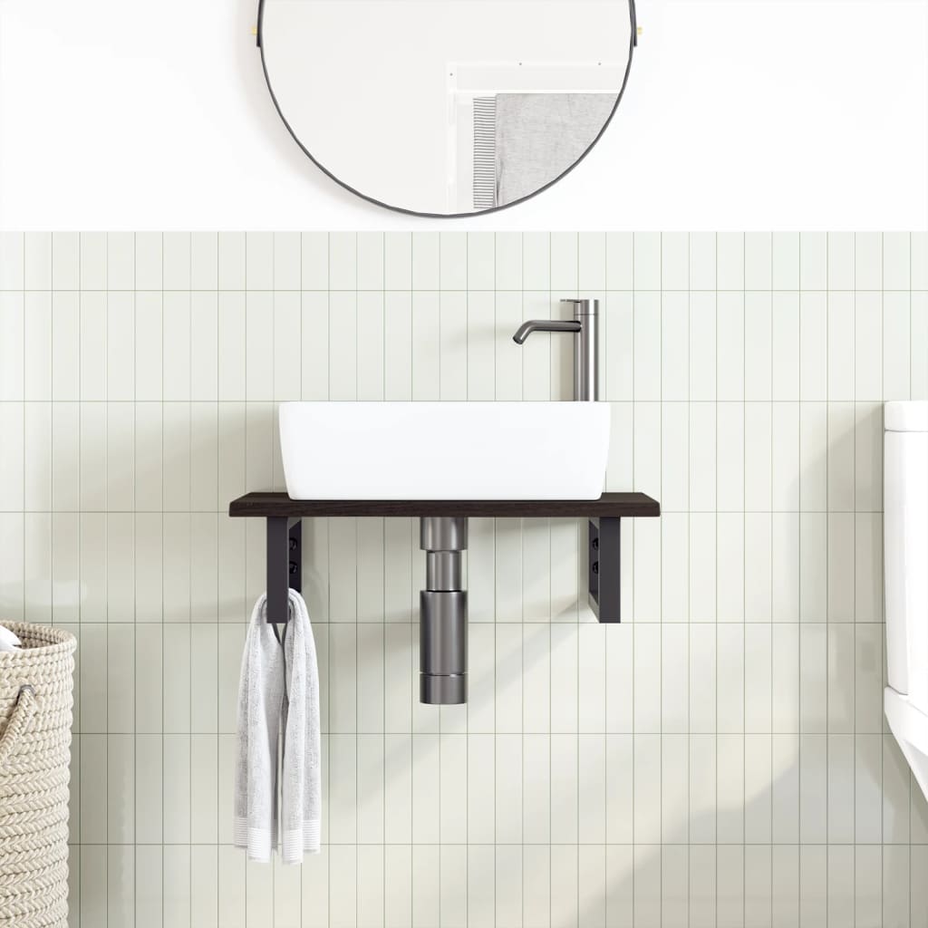 Ripiano a Parete per Lavabo in Acciaio e Massello di Rovere | homemem39