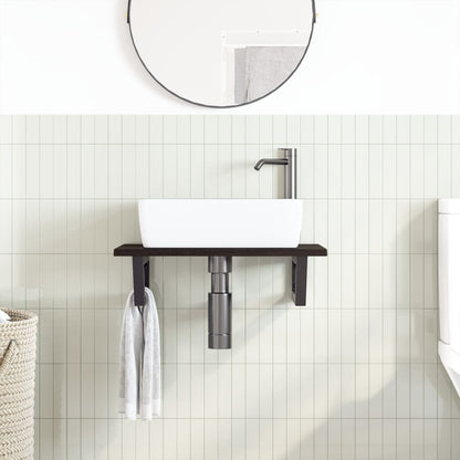 Ripiano a Parete per Lavabo in Acciaio e Massello di Rovere | homemem39
