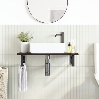 Ripiano a Parete per Lavabo in Acciaio e Massello di Rovere