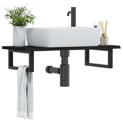 Ripiano a Parete per Lavabo in Acciaio e Massello di Rovere