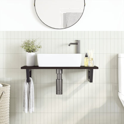 Ripiano a Parete per Lavabo in Acciaio e Massello di Rovere