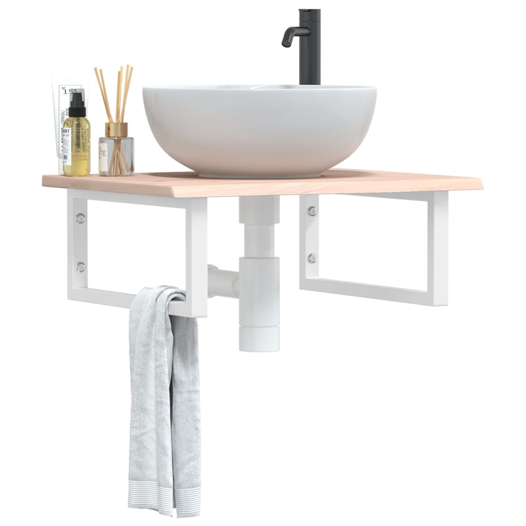 Ripiano a Parete per Lavabo in Acciaio e Massello di Rovere | homemem39