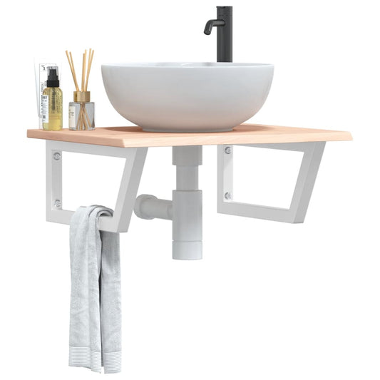 Ripiano a Parete per Lavabo in Acciaio e Massello di Rovere | homemem39