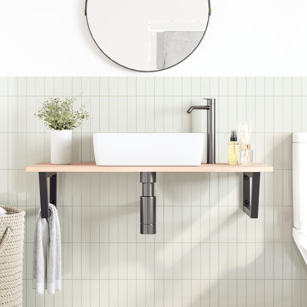 Ripiano a Parete per Lavabo in Acciaio e Massello di Rovere | homemem39