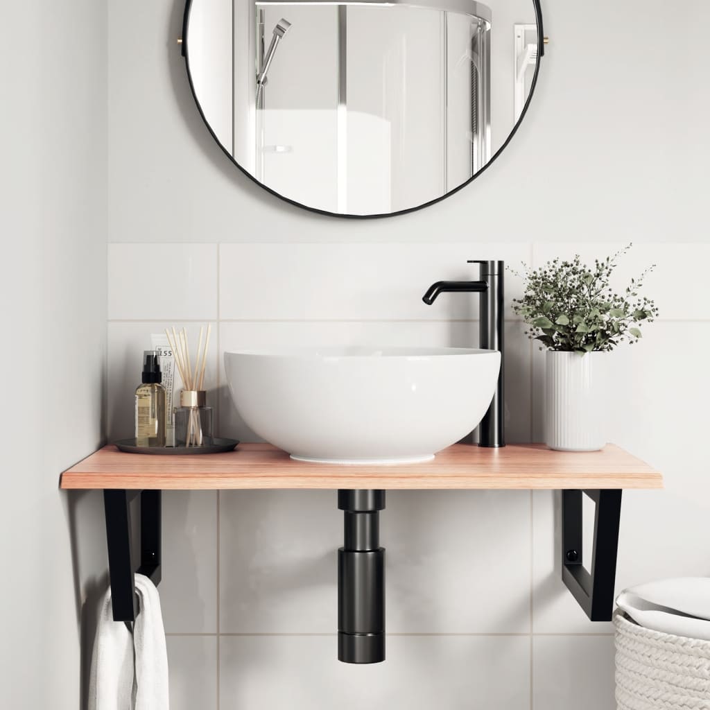 Ripiano a Parete per Lavabo in Acciaio e Massello di Rovere | homemem39