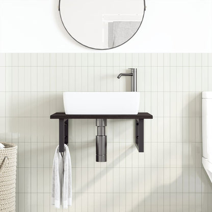 Ripiano a Parete per Lavabo in Acciaio e Massello di Rovere | homemem39