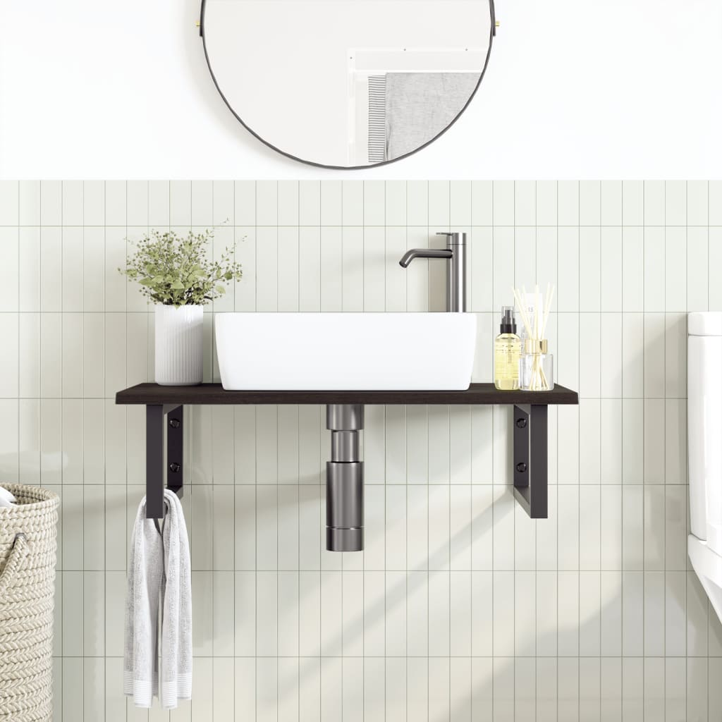 Ripiano a Parete per Lavabo in Acciaio e Massello di Rovere | homemem39