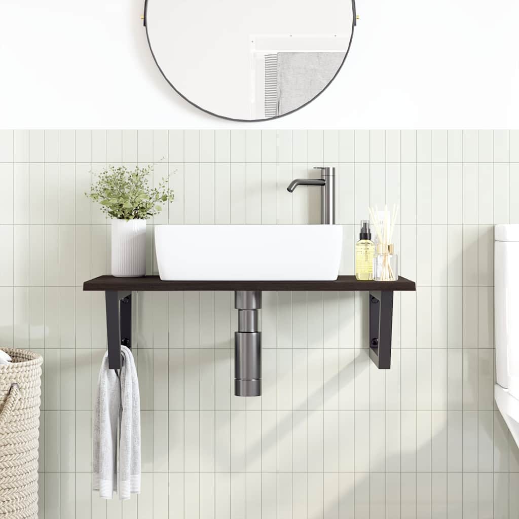 Ripiano a Parete per Lavabo in Acciaio e Massello di Rovere