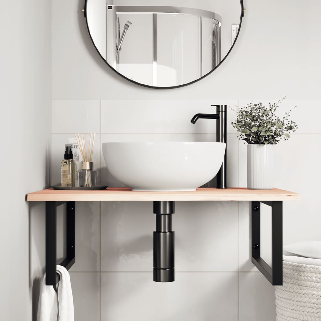Ripiano a Parete per Lavabo in Acciaio e Massello di Rovere | homemem39