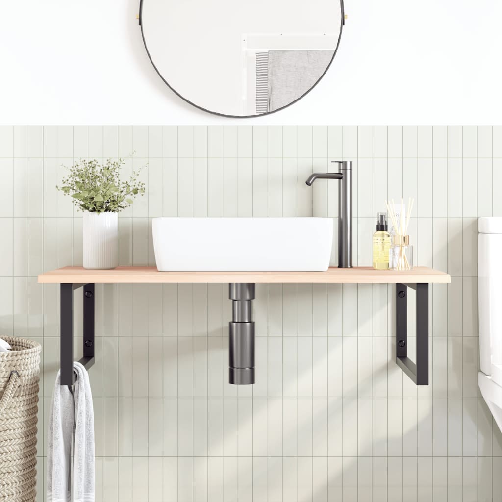 Ripiano a Parete per Lavabo in Acciaio e Massello di Rovere | homemem39