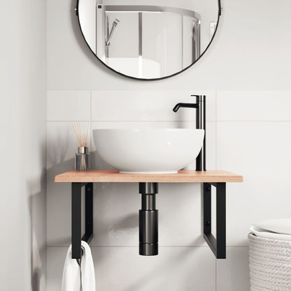 Ripiano a Parete per Lavabo in Acciaio e Massello di Rovere | homemem39