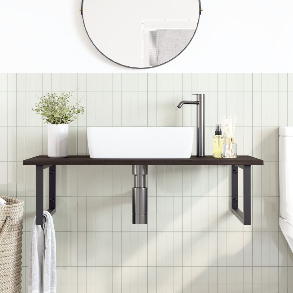 Ripiano a Parete per Lavabo in Acciaio e Massello di Rovere | homemem39