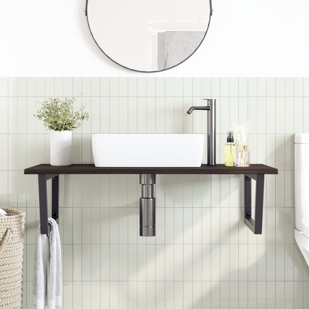 Ripiano a Parete per Lavabo in Acciaio e Massello di Rovere | homemem39