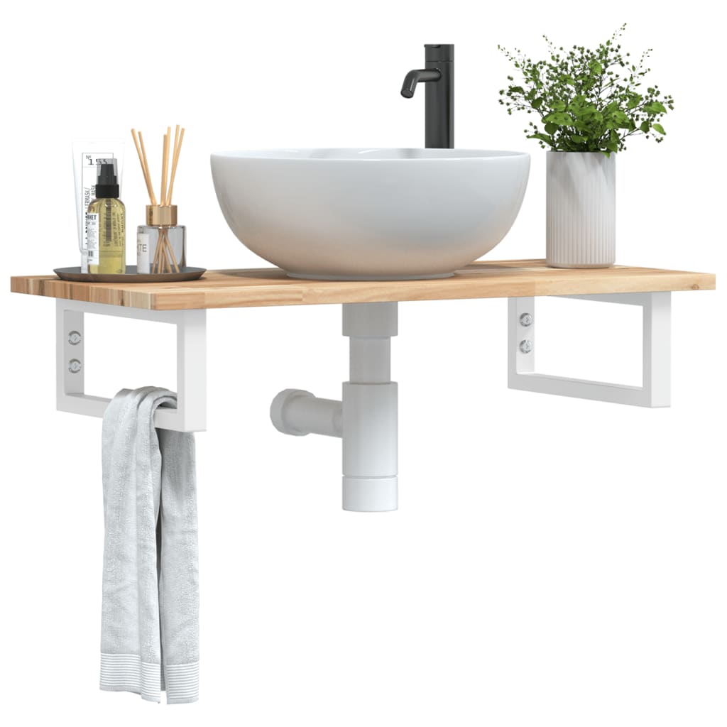 Ripiano a Parete per Lavabo in Acciaio e Massello di Acacia | homemem39