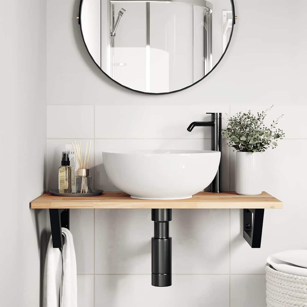 Ripiano a Parete per Lavabo in Acciaio e Massello di Acacia | homemem39