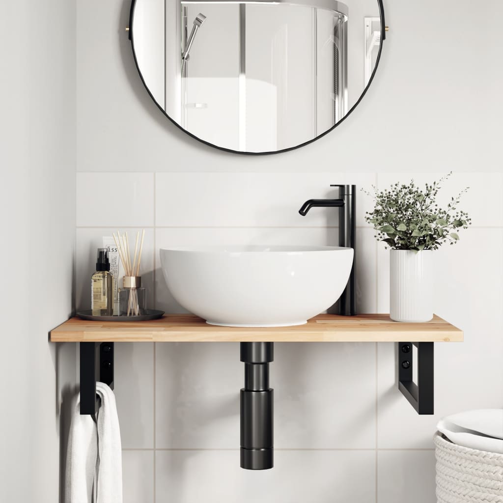 Ripiano a Parete per Lavabo in Acciaio e Massello di Acacia | homemem39