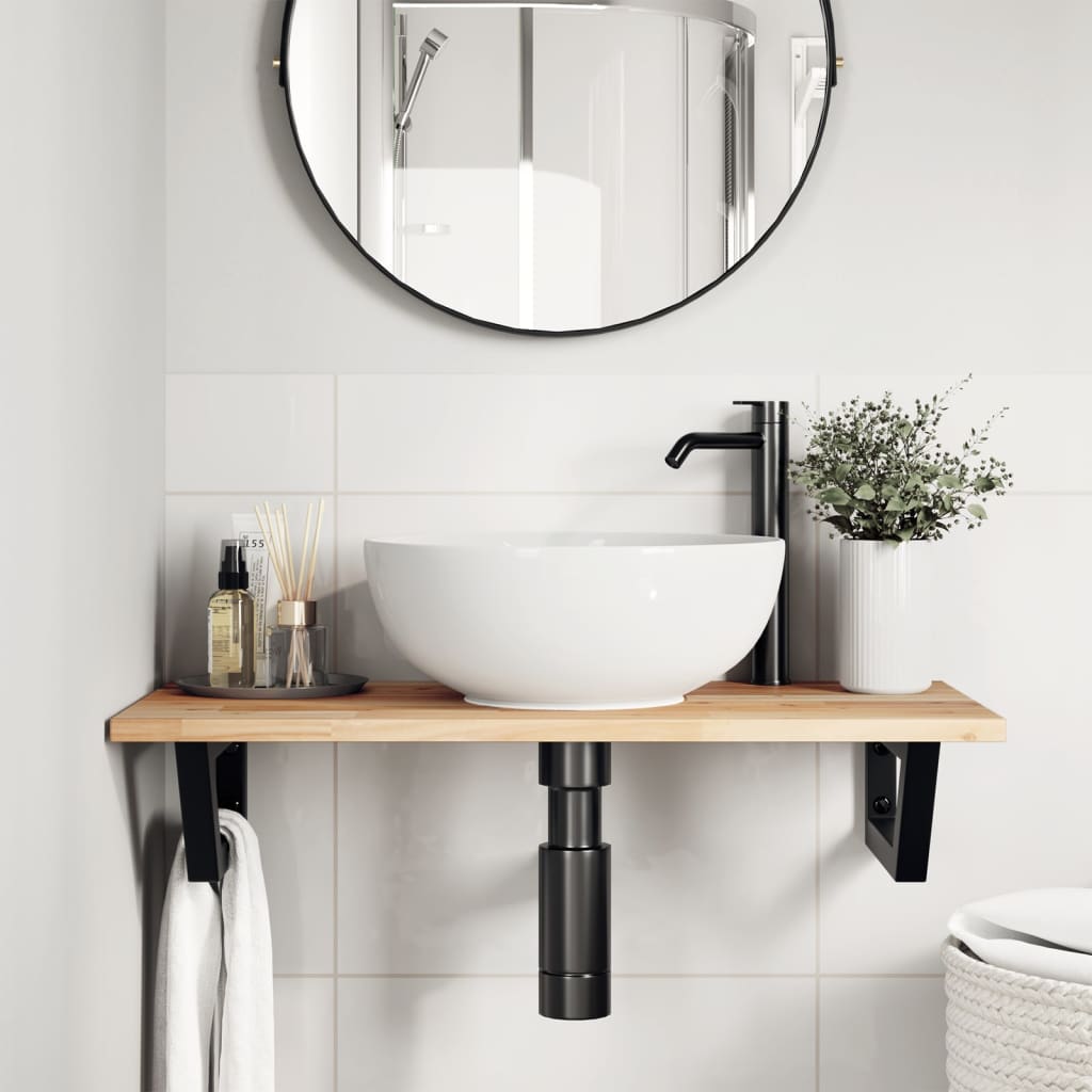 Ripiano a Parete per Lavabo in Acciaio e Massello di Acacia | homemem39