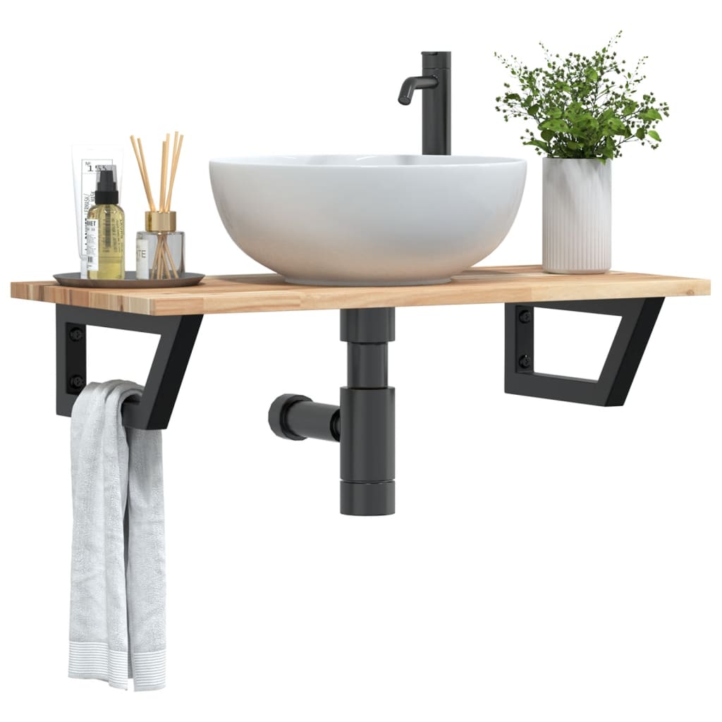 Ripiano a Parete per Lavabo in Acciaio e Massello di Acacia | homemem39