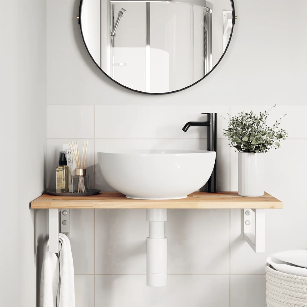 Ripiano a Parete per Lavabo in Acciaio e Massello di Acacia | homemem39