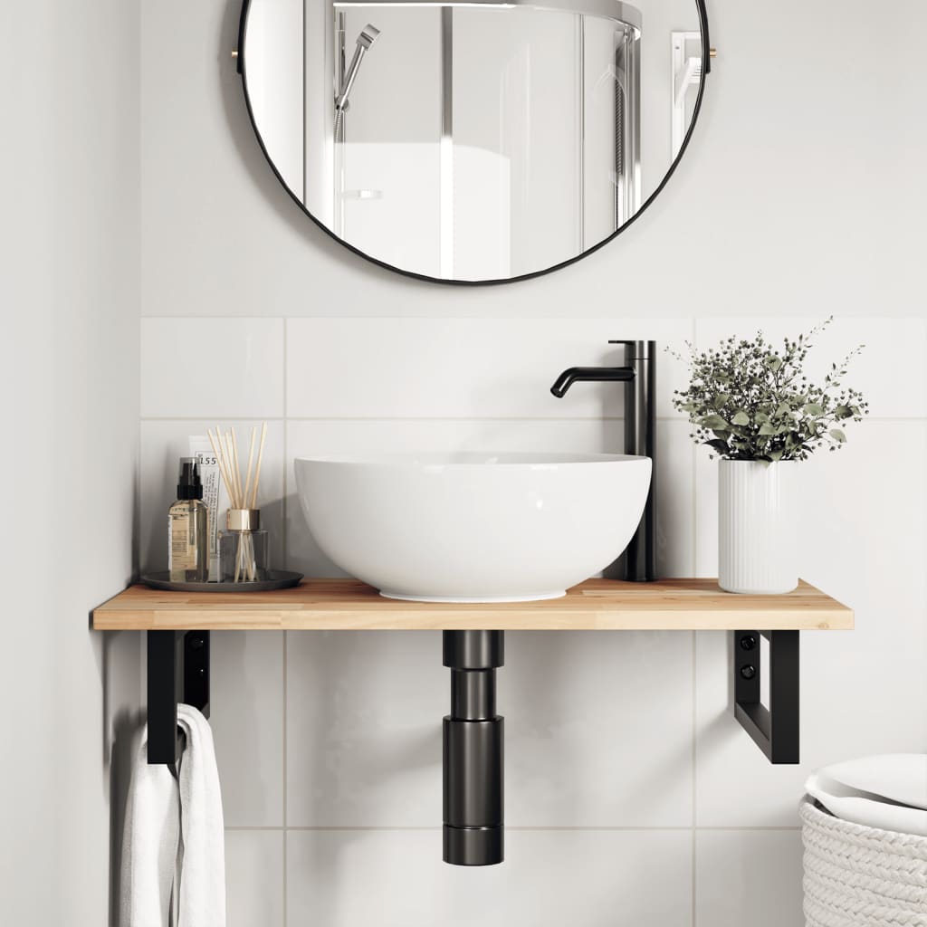 Ripiano a Parete per Lavabo in Acciaio e Massello di Acacia | homemem39