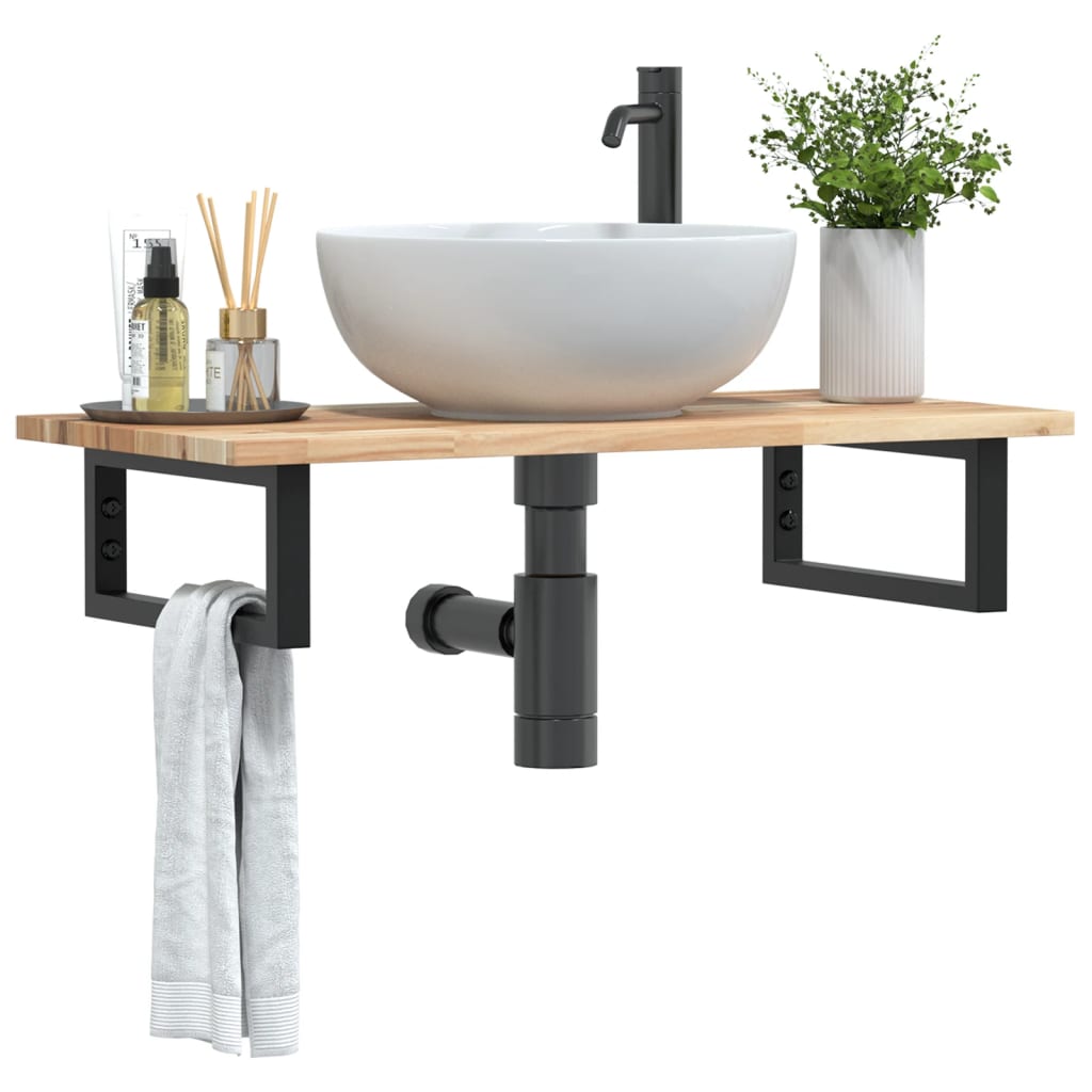 Ripiano a Parete per Lavabo in Acciaio e Massello di Acacia | homemem39