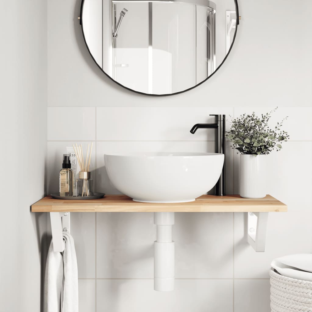 Ripiano a Parete per Lavabo in Acciaio e Massello di Acacia | homemem39