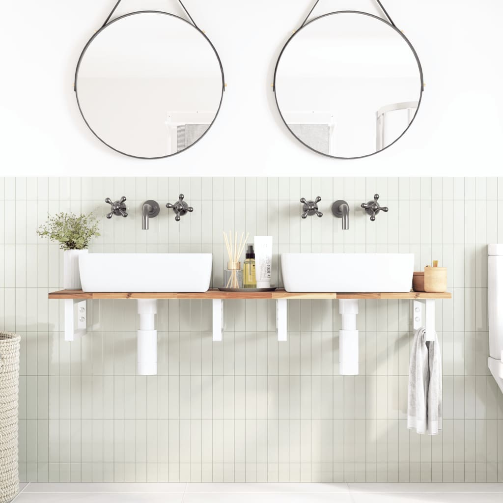 Ripiano a Parete per Lavabo in Acciaio e Massello di Acacia | homemem39