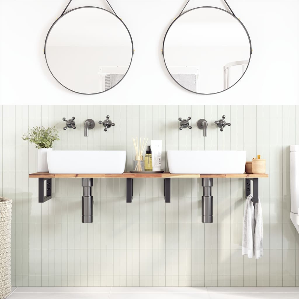 Ripiano a Parete per Lavabo in Acciaio e Massello di Acacia | homemem39