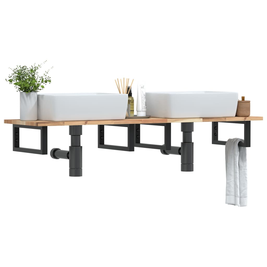 Ripiano a Parete per Lavabo in Acciaio e Massello di Acacia | homemem39