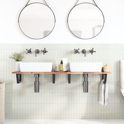 Ripiano a Parete per Lavabo in Acciaio e Massello di Acacia | homemem39