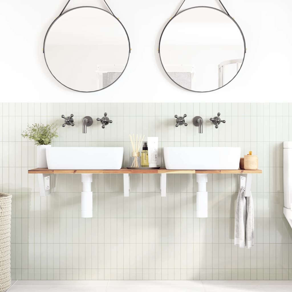 Ripiano a Parete per Lavabo in Acciaio e Massello di Acacia | homemem39