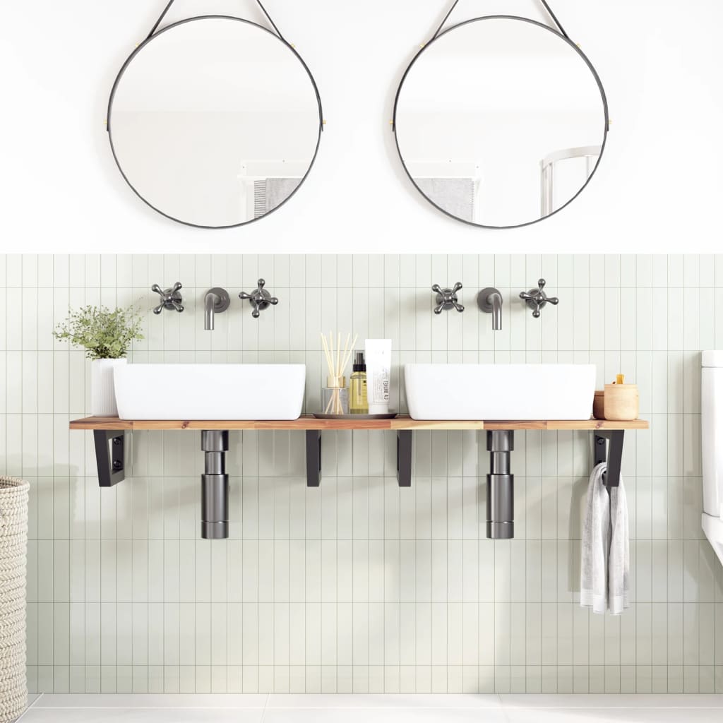 Ripiano a Parete per Lavabo in Acciaio e Massello di Acacia | homemem39