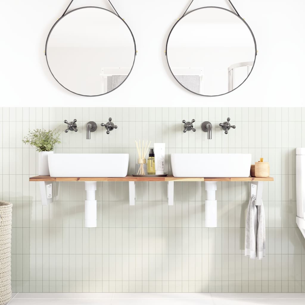Ripiano a Parete per Lavabo in Acciaio e Massello di Acacia | homemem39
