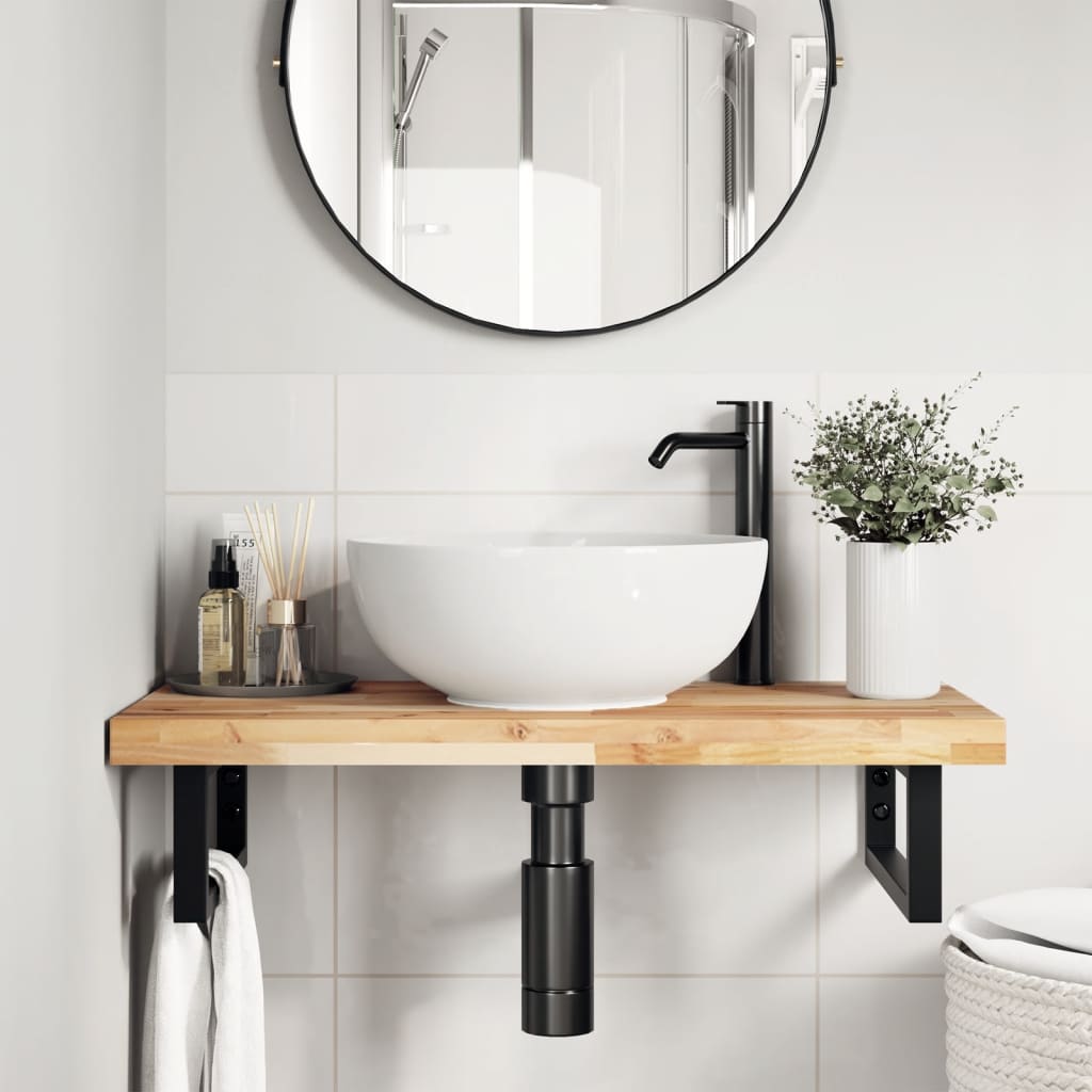 Ripiano a Parete per Lavabo in Acciaio e Massello di Acacia | homemem39