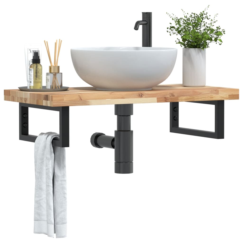 Ripiano a Parete per Lavabo in Acciaio e Massello di Acacia | homemem39