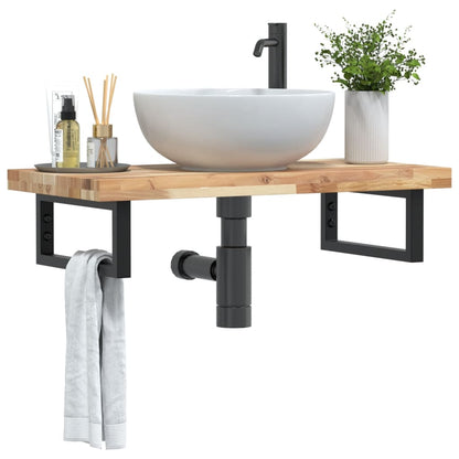 Ripiano a Parete per Lavabo in Acciaio e Massello di Acacia | homemem39