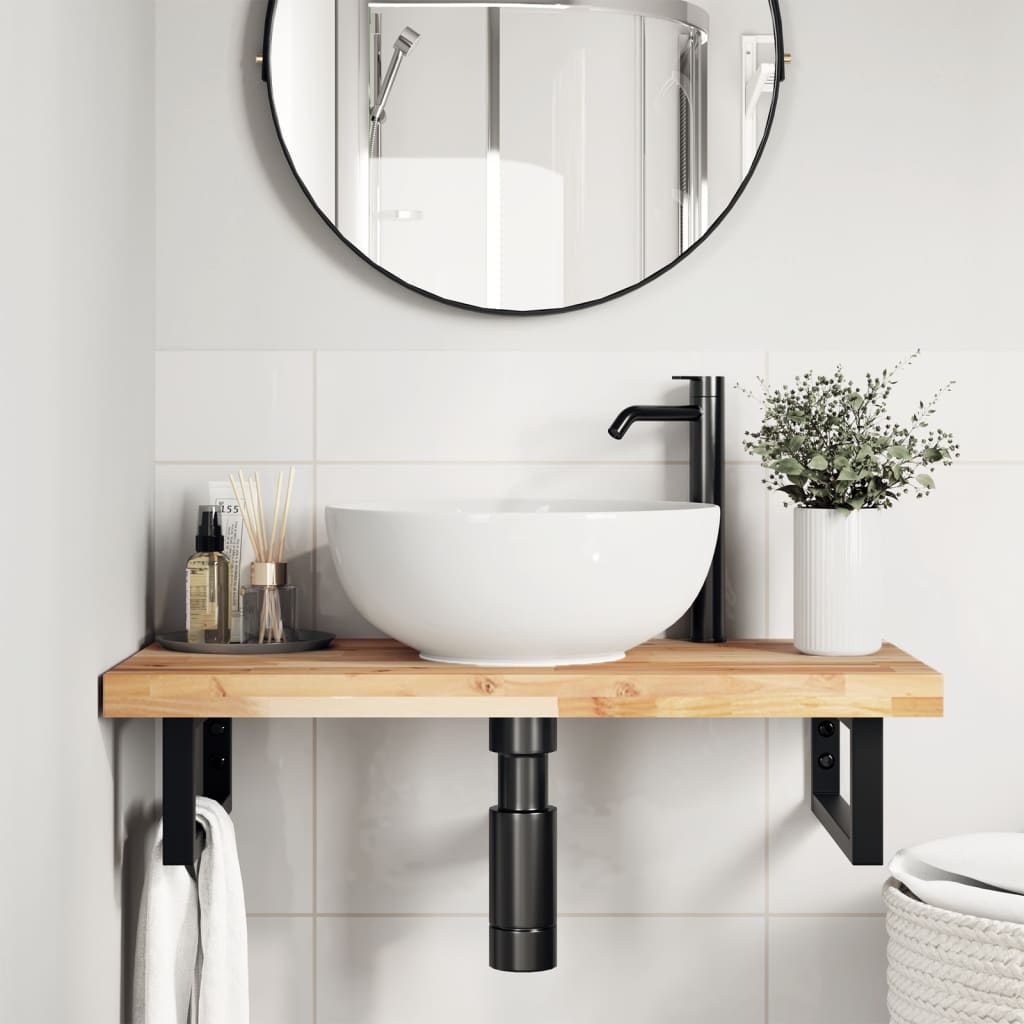 Ripiano a Parete per Lavabo in Acciaio e Massello di Acacia | homemem39