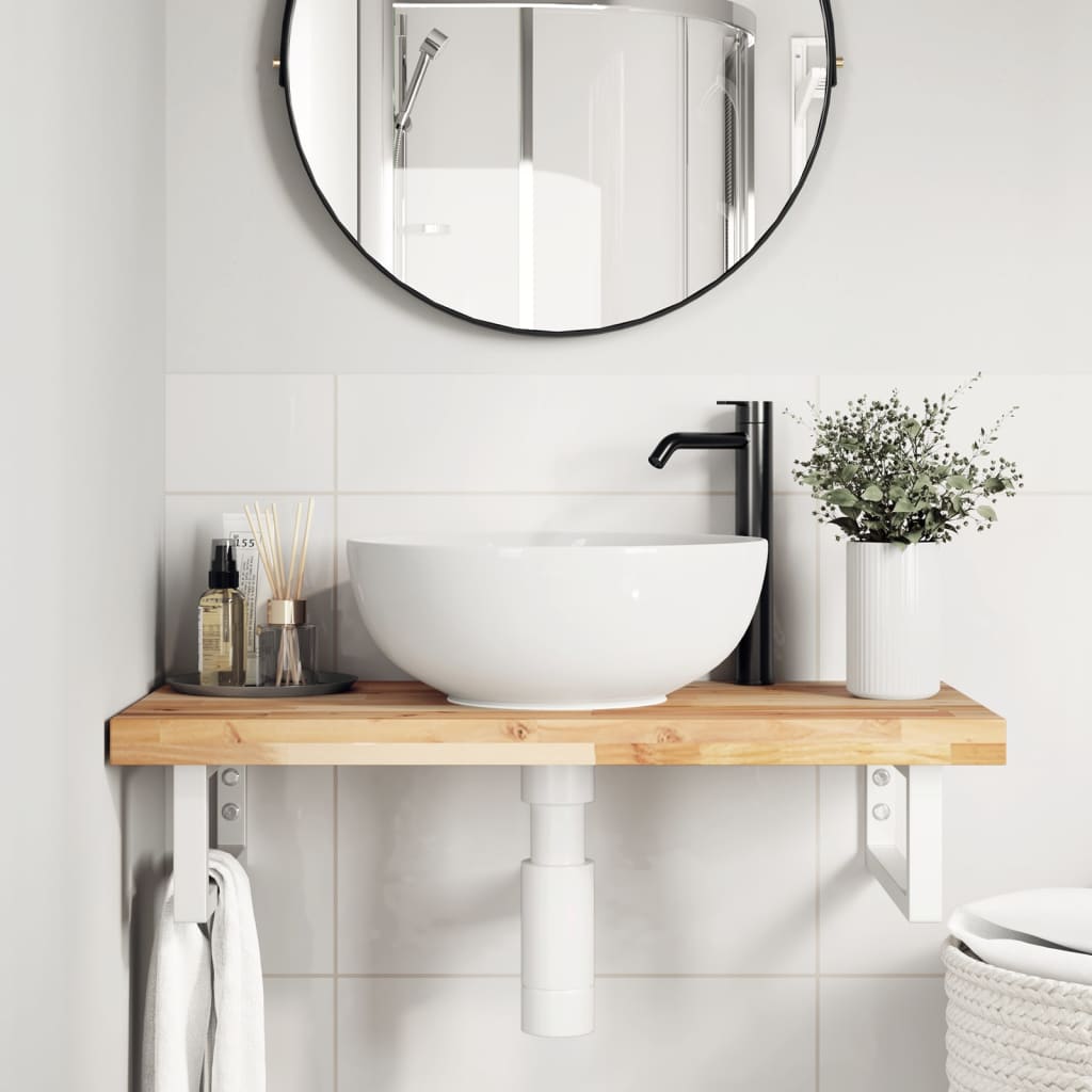 Ripiano a Parete per Lavabo in Acciaio e Massello di Acacia | homemem39