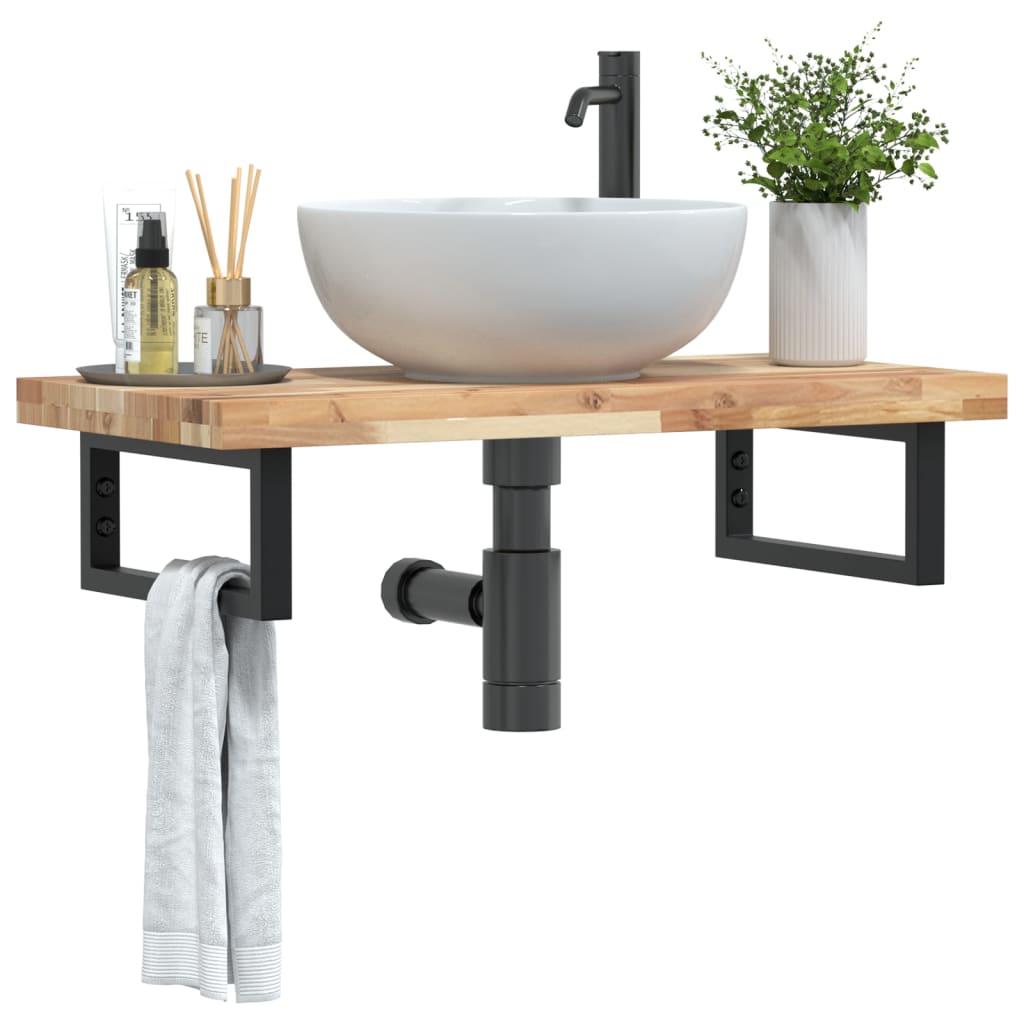 Ripiano a Parete per Lavabo in Acciaio e Massello di Acacia | homemem39