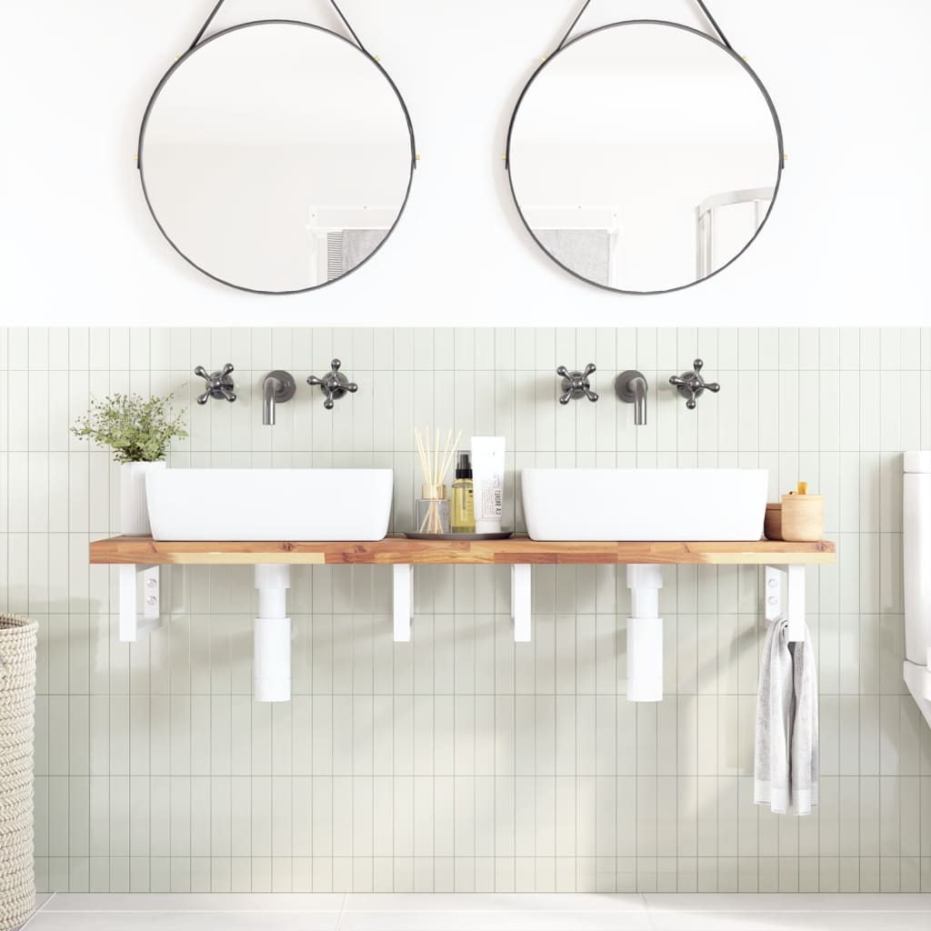 Ripiano a Parete per Lavabo in Acciaio e Massello di Acacia | homemem39