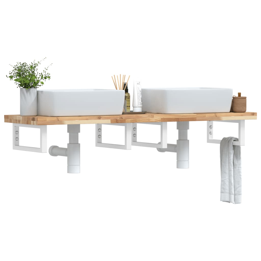 Ripiano a Parete per Lavabo in Acciaio e Massello di Acacia | homemem39