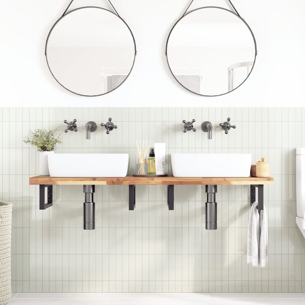 Ripiano a Parete per Lavabo in Acciaio e Massello di Acacia | homemem39