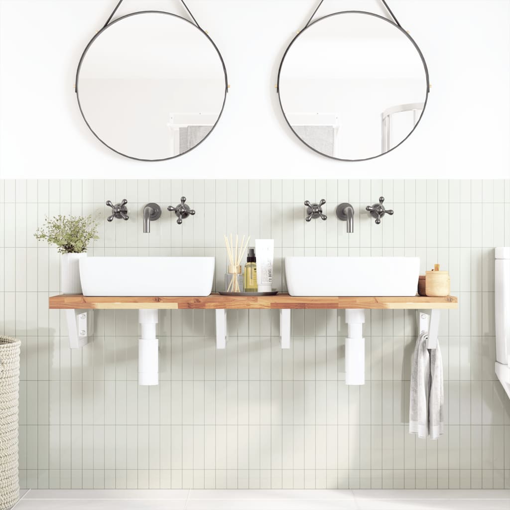 Ripiano a Parete per Lavabo in Acciaio e Massello di Acacia | homemem39