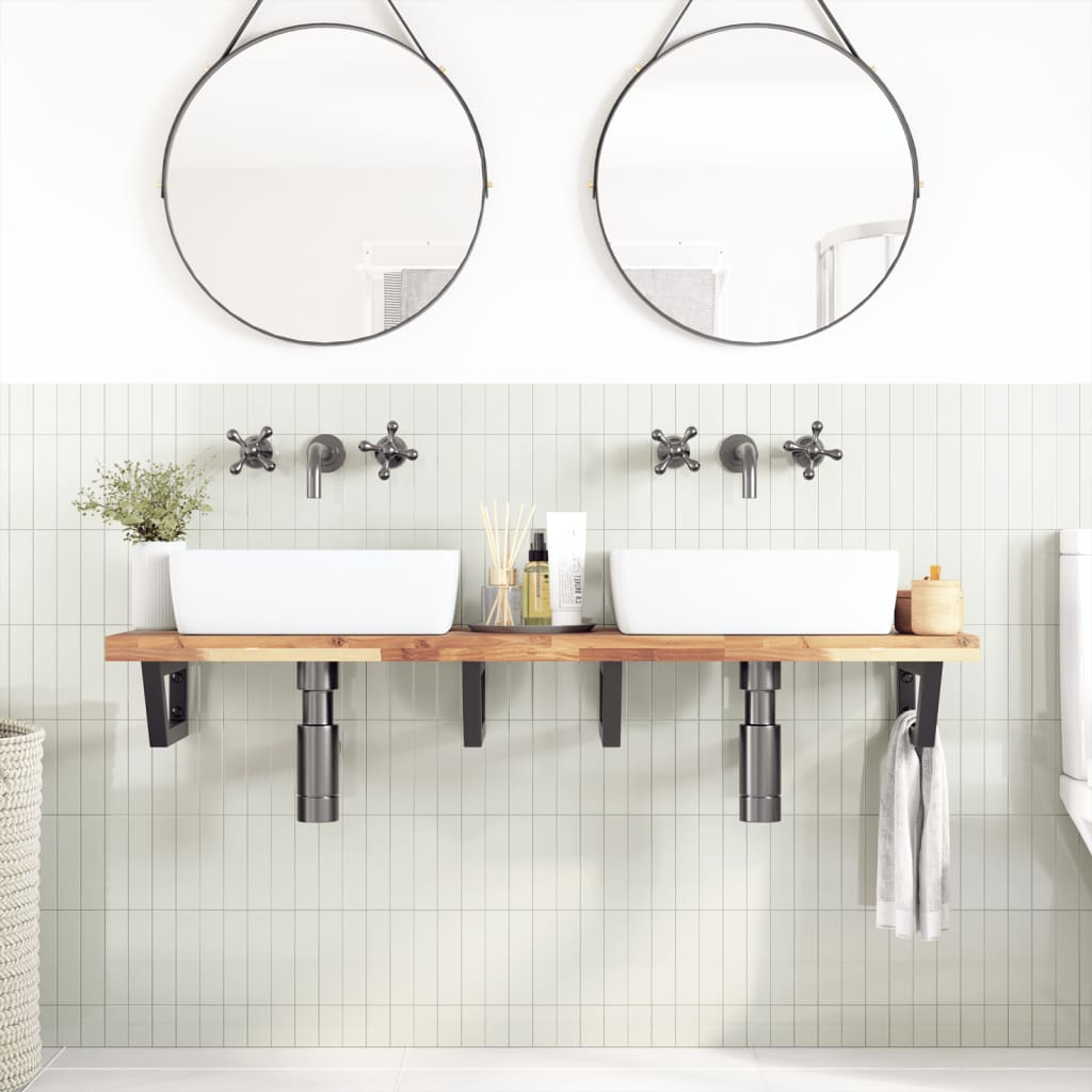 Ripiano a Parete per Lavabo in Acciaio e Massello di Acacia | homemem39