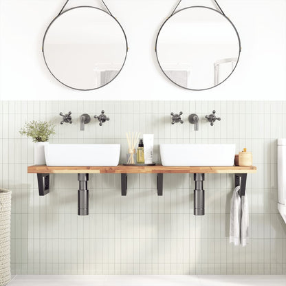 Ripiano a Parete per Lavabo in Acciaio e Massello di Acacia | homemem39