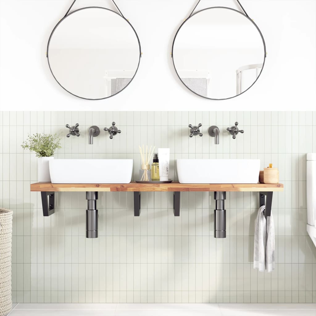 Ripiano a Parete per Lavabo in Acciaio e Massello di Acacia | homemem39